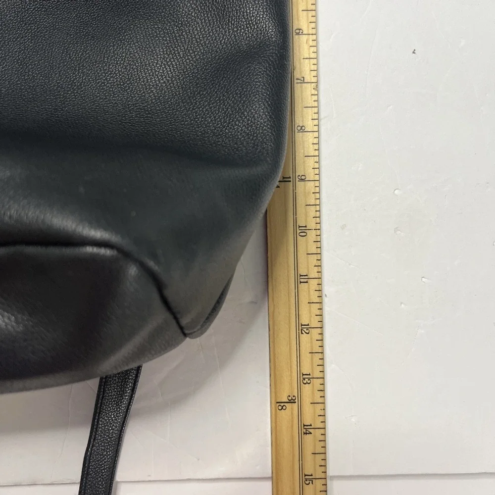 Victoria Secret Black Faux Leather Backpack Tote Bag Snap Close With Drawstring